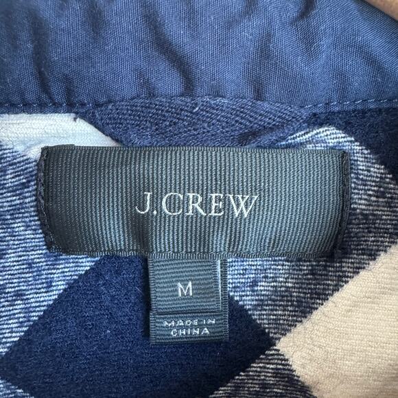 J Crew Plaid Flannel Half Zip Pullover Top Medium Buffalo Check Navy Blue White - Picture 3 of 14